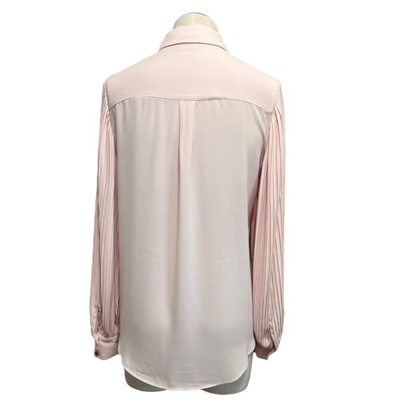T Tahari Womens Blush Pink Pleated Balloon Sleeve Button Up Work Shirt Sz XS - Picture 6 of 13